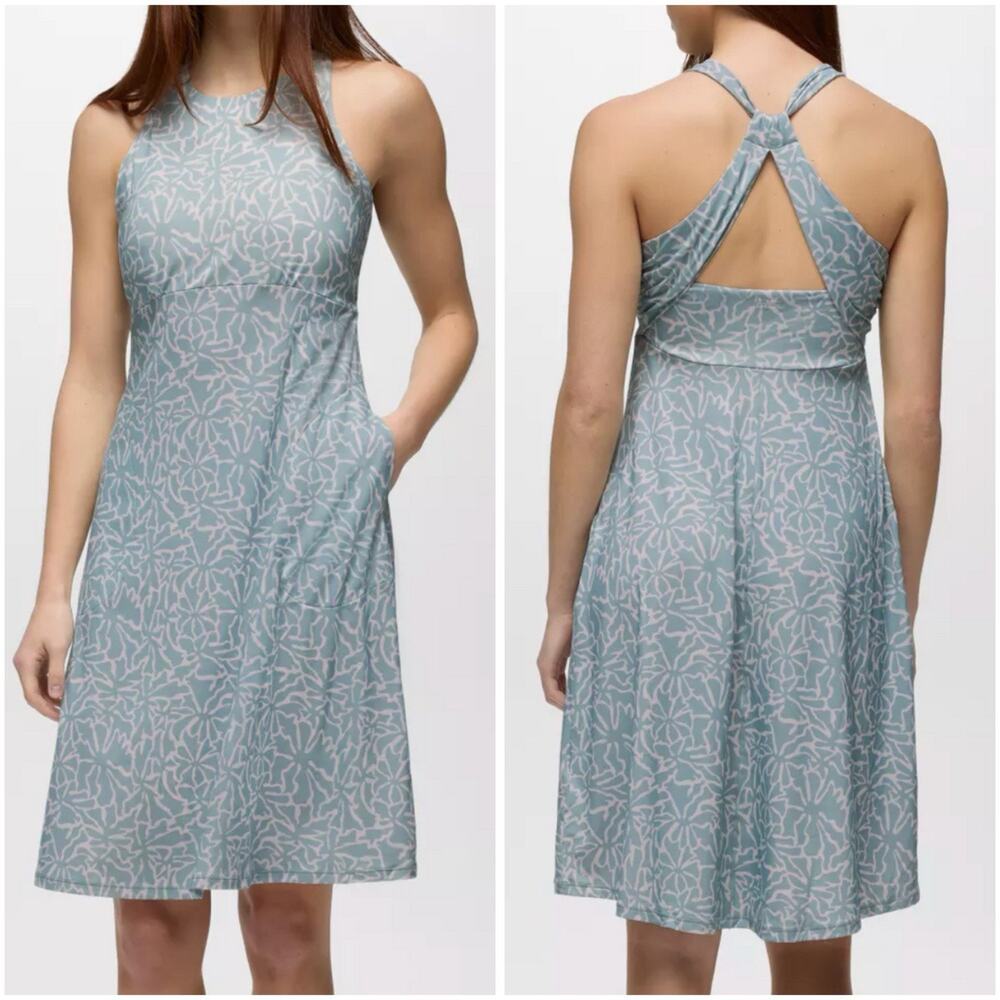 NWT PrAna Jewel Lake Light Blue Athletic Summer Dress Womens Small Built In Bra